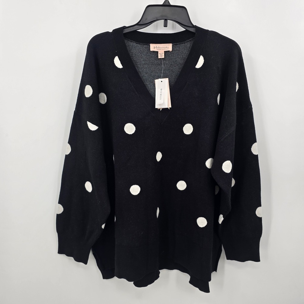 NEW Philosophy Republic Clothing Sweater‎ Woman 3X Polka Dot V-Neck